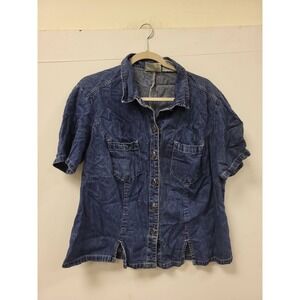 Studio Ease Womens Denim Shirt 16W Short Sleeve Button Up Blue Jean Top